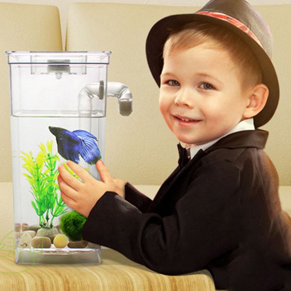 Led mini aquarium zelfreinigend aquarium kom handig bureau aquarium voor kantoor huisdecoratie huisdier accessoires
