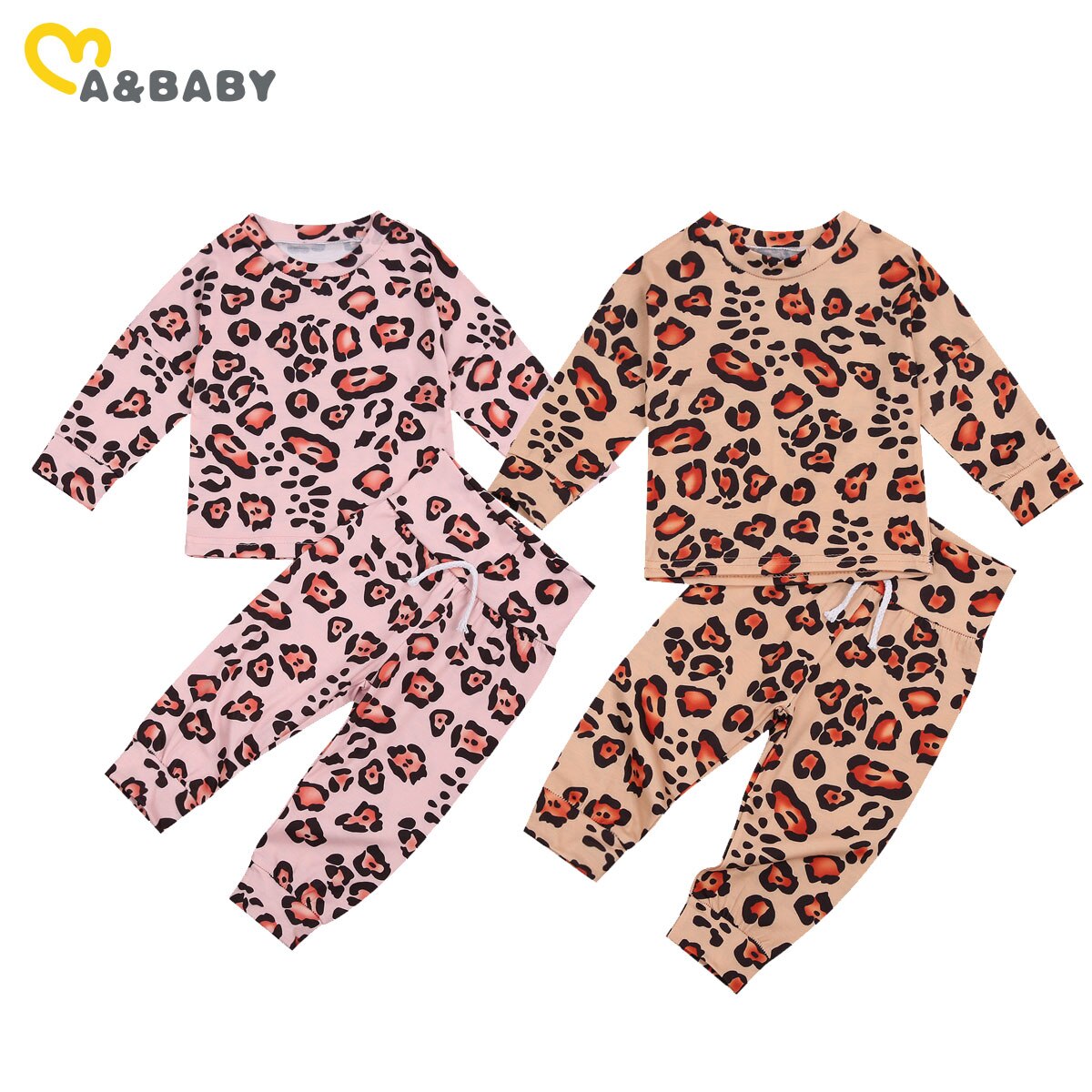 Ma & baby 0-24m efterår forår nyfødte baby baby piger drenge pyjamasæt leopard langærmet nattøj blød søvn sæt