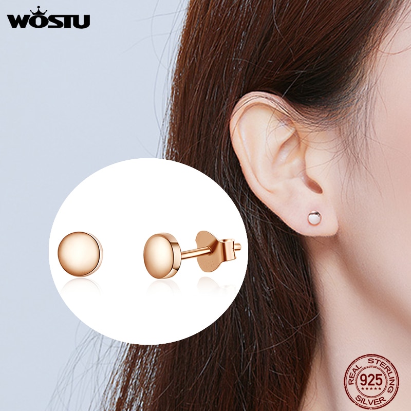 WOSTU or Rose 925 argent Sterling minuscule point petites boucles d'oreilles Simple rond boucles d'oreilles pour les femmes Vintage fête bijoux CQE705-C