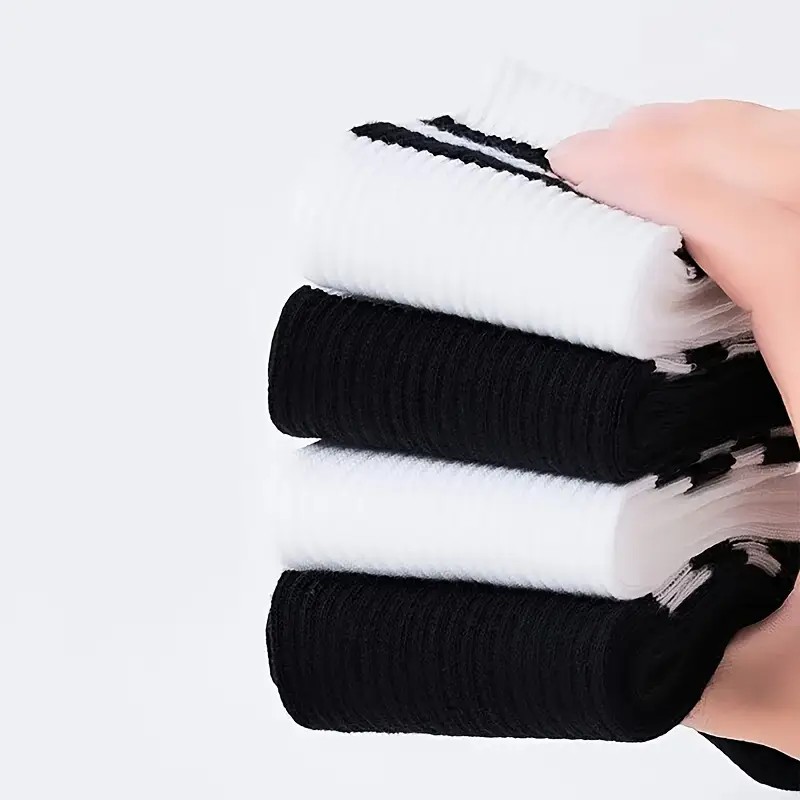 6/10/20 paires de chaussettes mi-tube à rayures neutres, absorbant la sueur, respirantes, douces et confortables, chaussettes de sport et de loisirs pour Couple