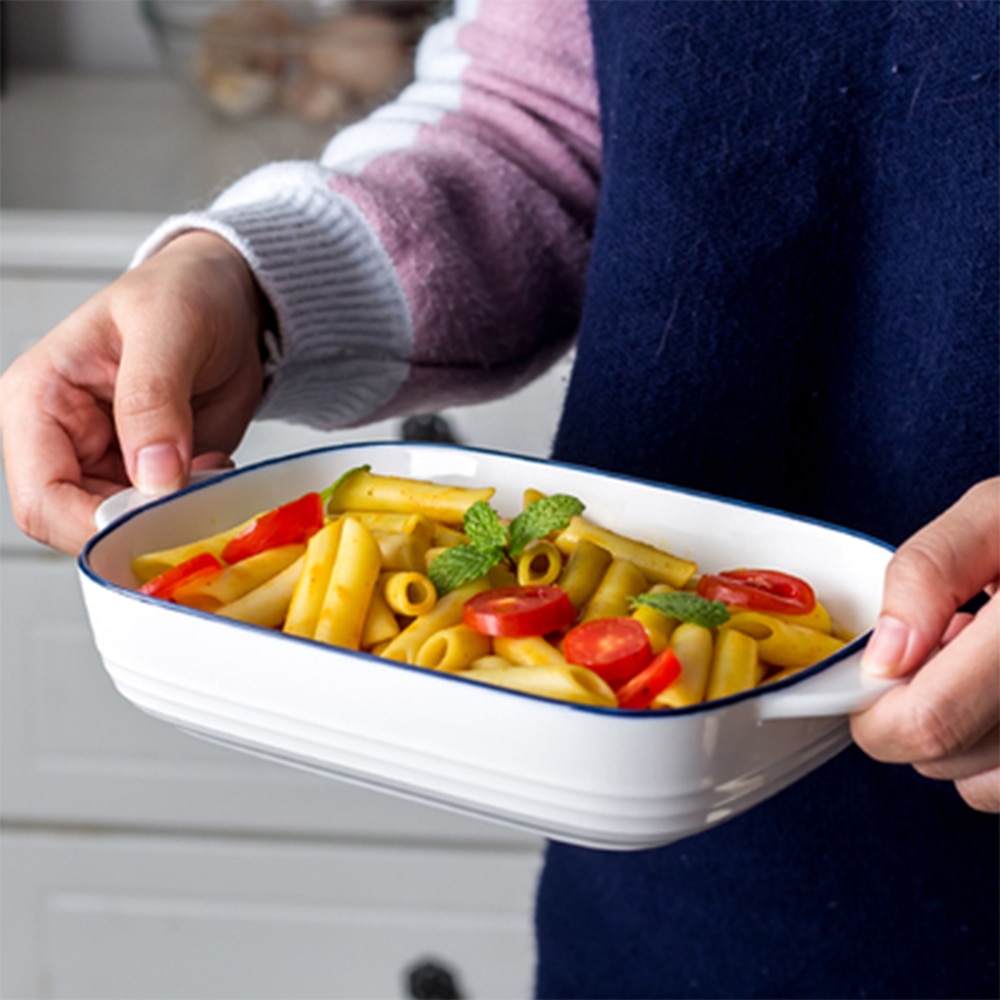 Ceramics Rectangular Baking Dishes with Handle for Oven Ceramic Baking Pan Lasagna Casserole Pan Individual Bakeware