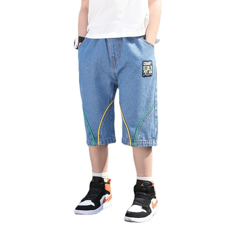 Summer Boys Jeans Teenagers Thin Solid Denim Short Pants Boys Clothes Elastic Waist Short Trousers Children Boy Casual Clothing
