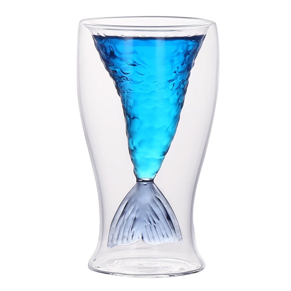 Set of 2 100ml Mermaides Fish Tail Wine Glass Double Layer Beer Whiskey Cocktail Mug Cup: Blue