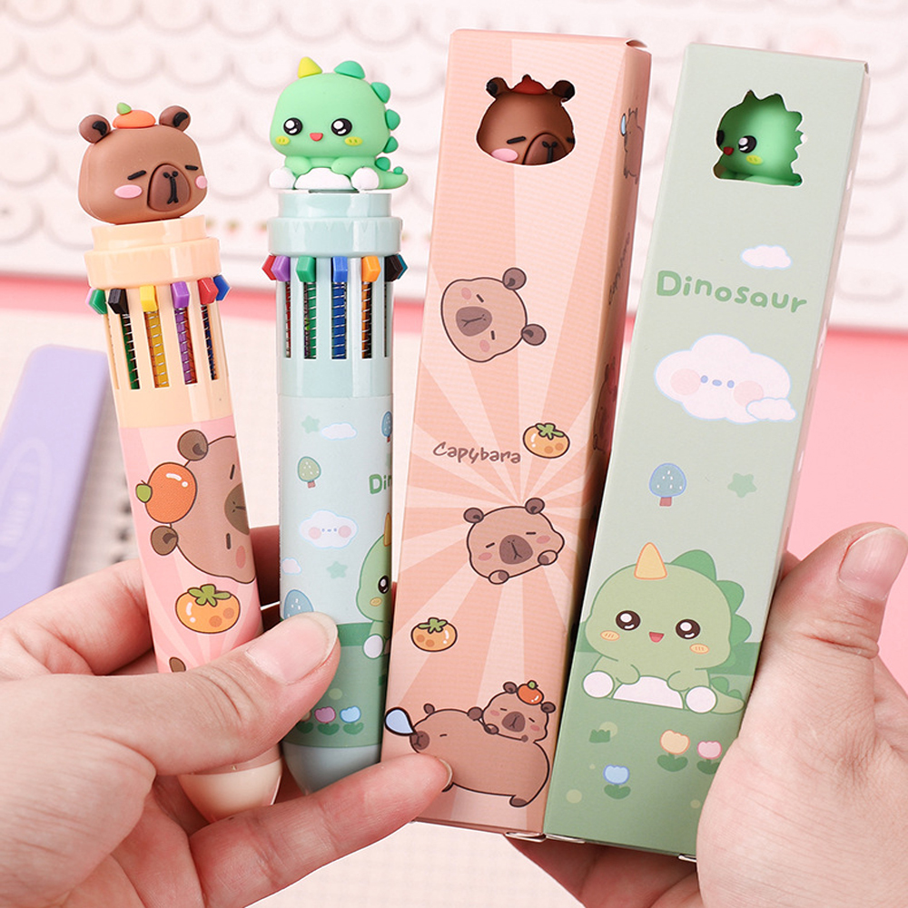 1 stücke Zehn farben kugelschreiber Karikatur Nette Farbe durch typ Multi funktionale unterschrift stift 12 farben neutral stift malerei preis