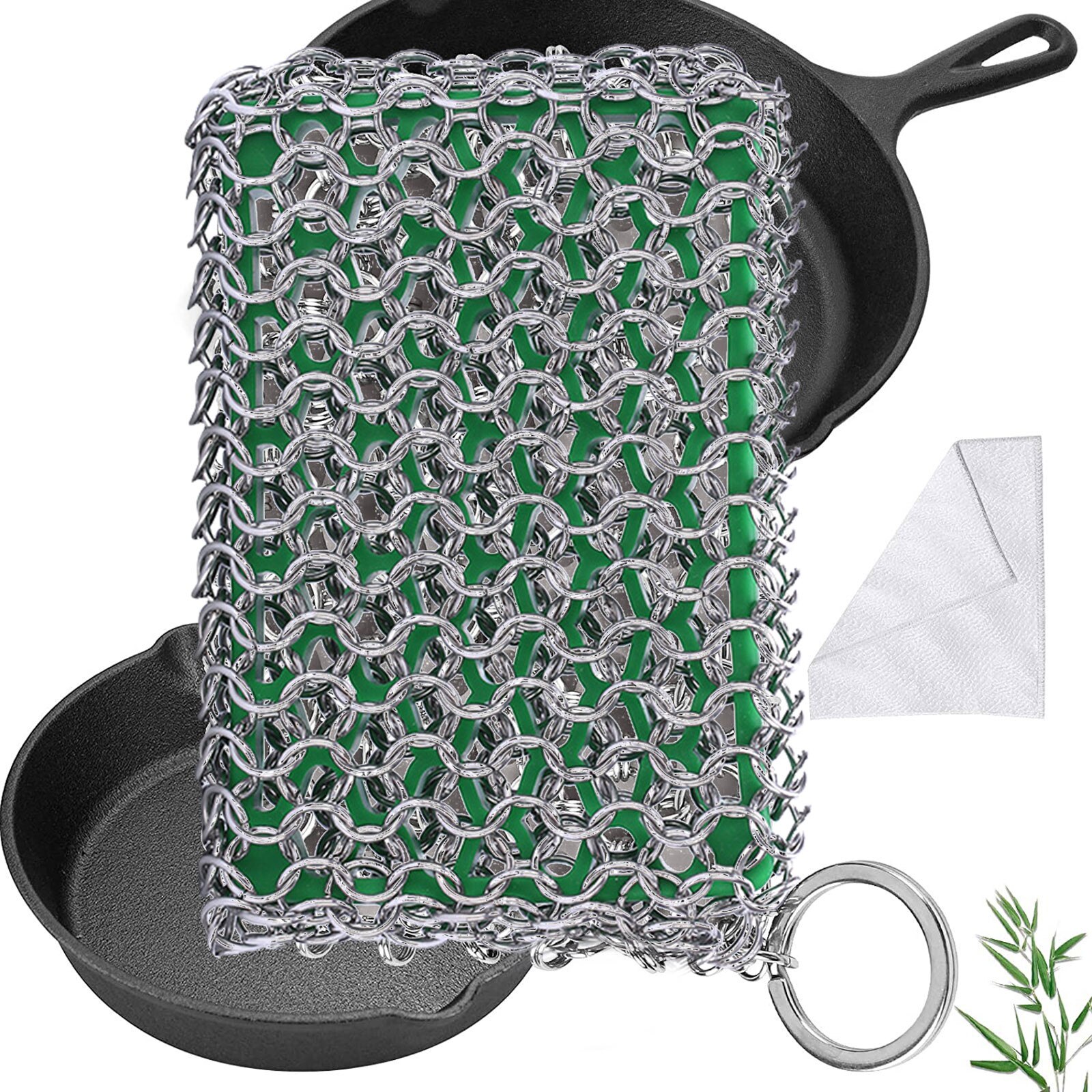 Cast Iron Cleaner & Emery Sponge Chainmail Scrubber Stainless Steel Scraper Steel Rusts Remover Scraper Kit Metal Cleaning Tools