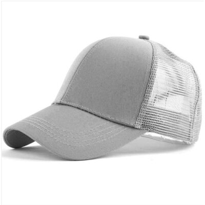Summer Men Cap Ponytail Baseball Cap Women Sport Sun Hat Mesh Breathable Caps Snapback Hip Hop Hat: Gray