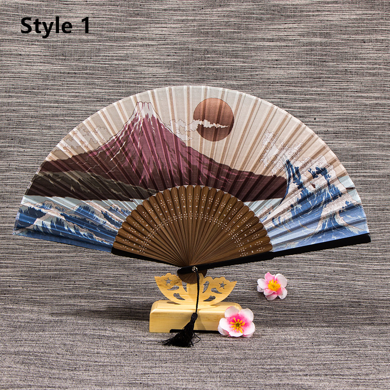 1 kpl vintage silkki taittuva viuhka kiinalainen japanilainen tupsu bambu tanssi käsiviuhka kodinsisustus koristeet askartelu: Tyyli 1