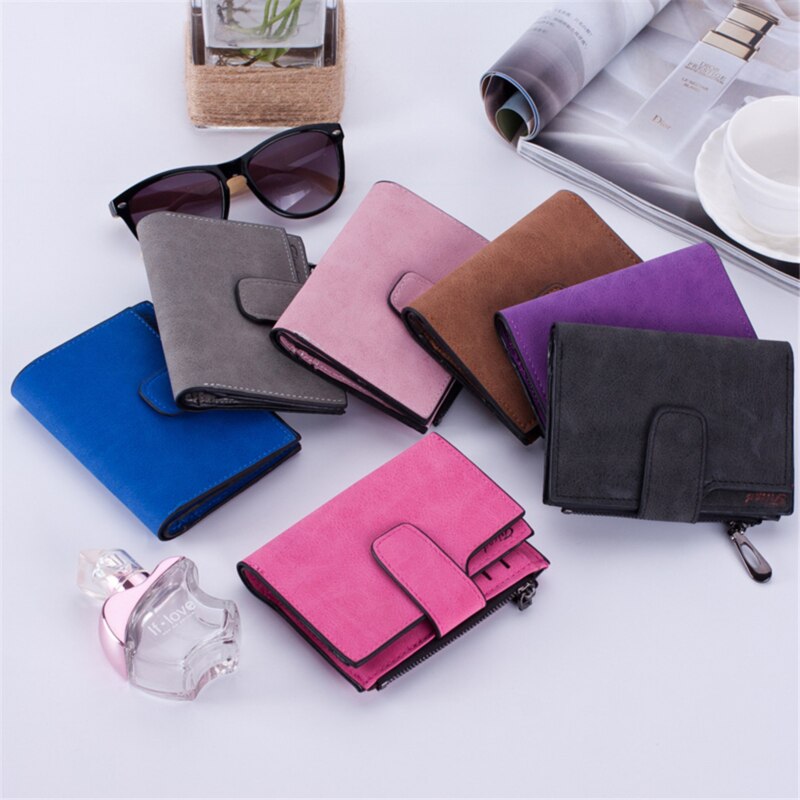 Small Female Purse Short Purse Lady Letter Snap Fastener Zipper Short Clutch Wallet Solid Vintage Matte Women Wallet