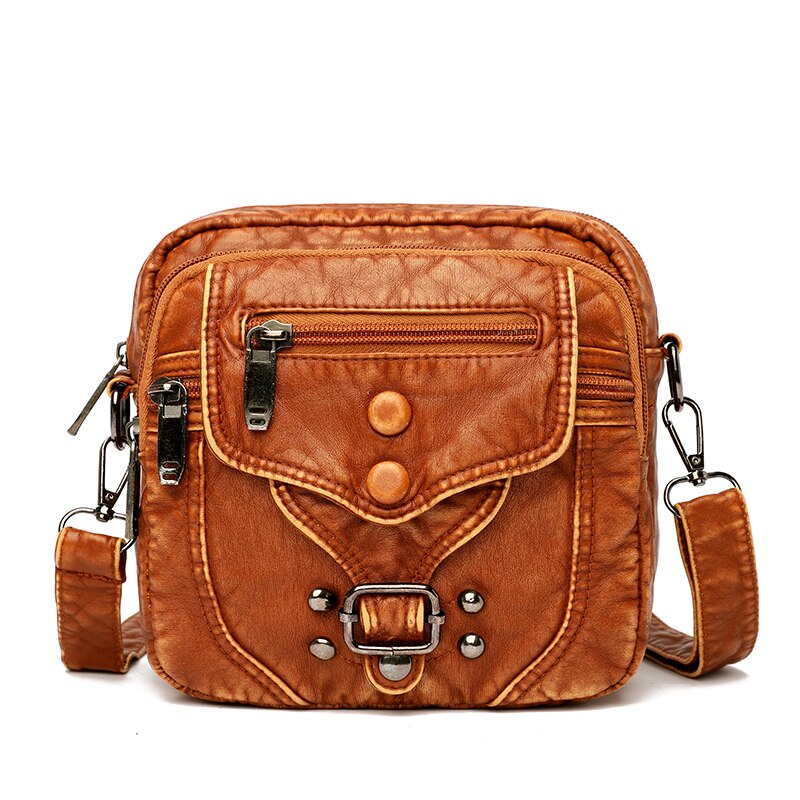 Phone Shoulder Bags For Women Small Leather Purses Vintage Crossbody Bag For Girls Messenger Bags Rivet Button Women Waist Bag: Brown