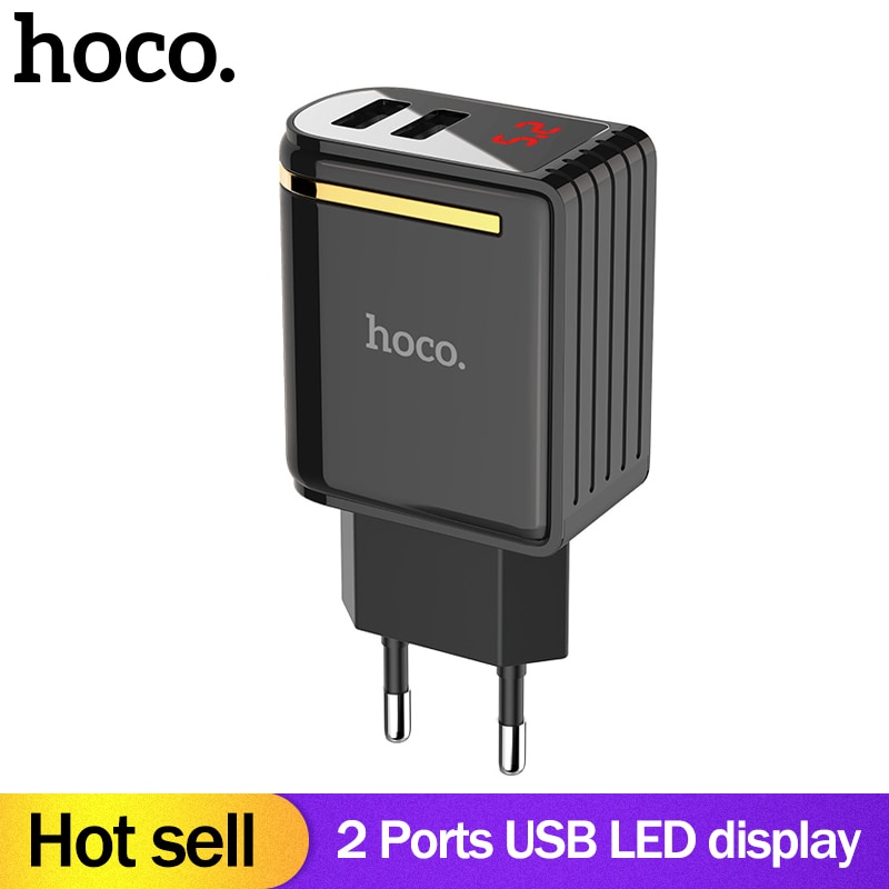 HOCO 5V2.4A 2 Ports USB Wall Fast Charging Charger EU US Plug Power LED display Adapter For iPhone X XS XS Max XR Samsung xiaomi