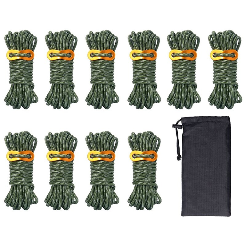 10 Pack 4mm Camping Rope Reflective Guy Lines with... – Vicedeal