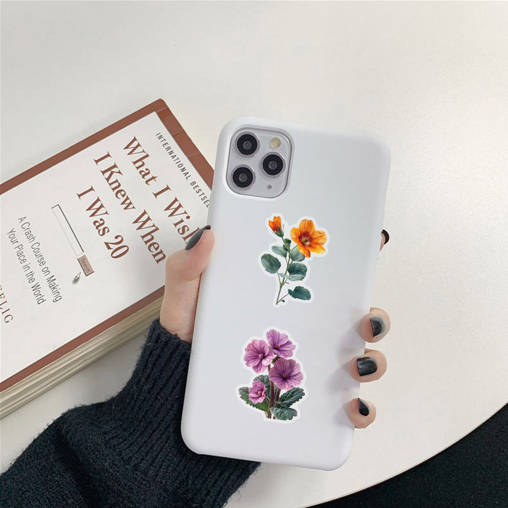 50 Uds. De pegatinas impermeables transparentes de flores para mascotas, decoración de plantas naturales, funda para teléfono móvil, pegatinas DIY