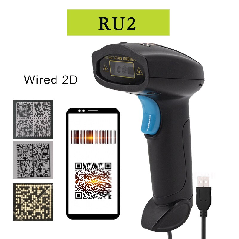 Draadloze 2d Barcode Scanner Barcode Scanner Draadloze Scanner 2D Handheld Bar Code Reader Qr Code Reader Pdf417 Scanner: RU2 Wired