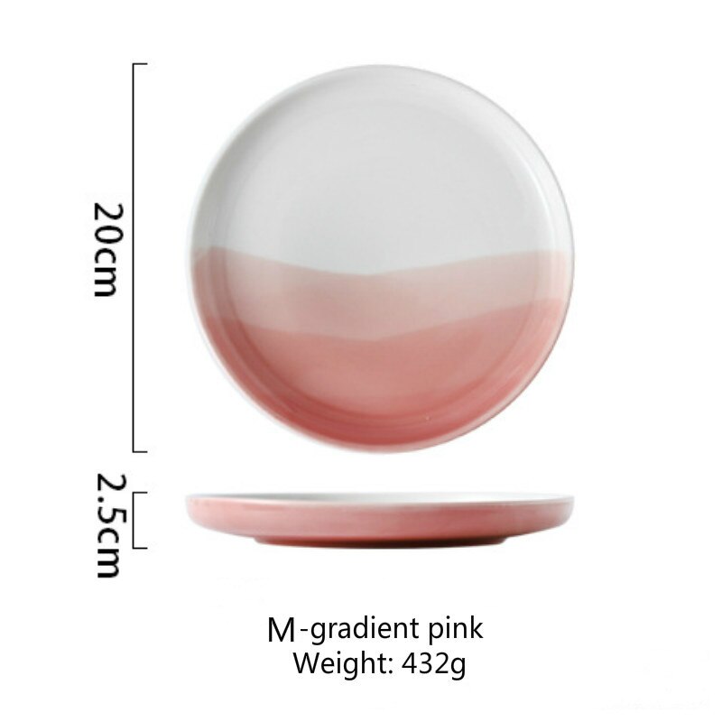 Vajilla de cerámica nórdica de 20/25cm, plato de Color degradado, para carne, Pasta y ensalada, bandeja de postre familiar: M Gradient pink