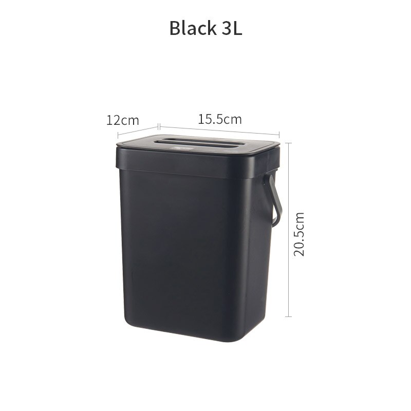 3/5/7L Hanging Trash Can for Kitchen Nordic Wall Mounted Bathroom Trash Bin Wastebasket Toilet Bucket with Cover Ashcan: Black-3L