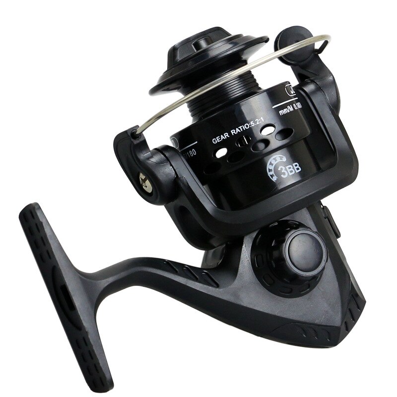 Fishing Reel 200 Series Spinning Reel 3BB Reel Fishing 5.2:1 High Speed Metal Spool Coil Fishing Reel: black