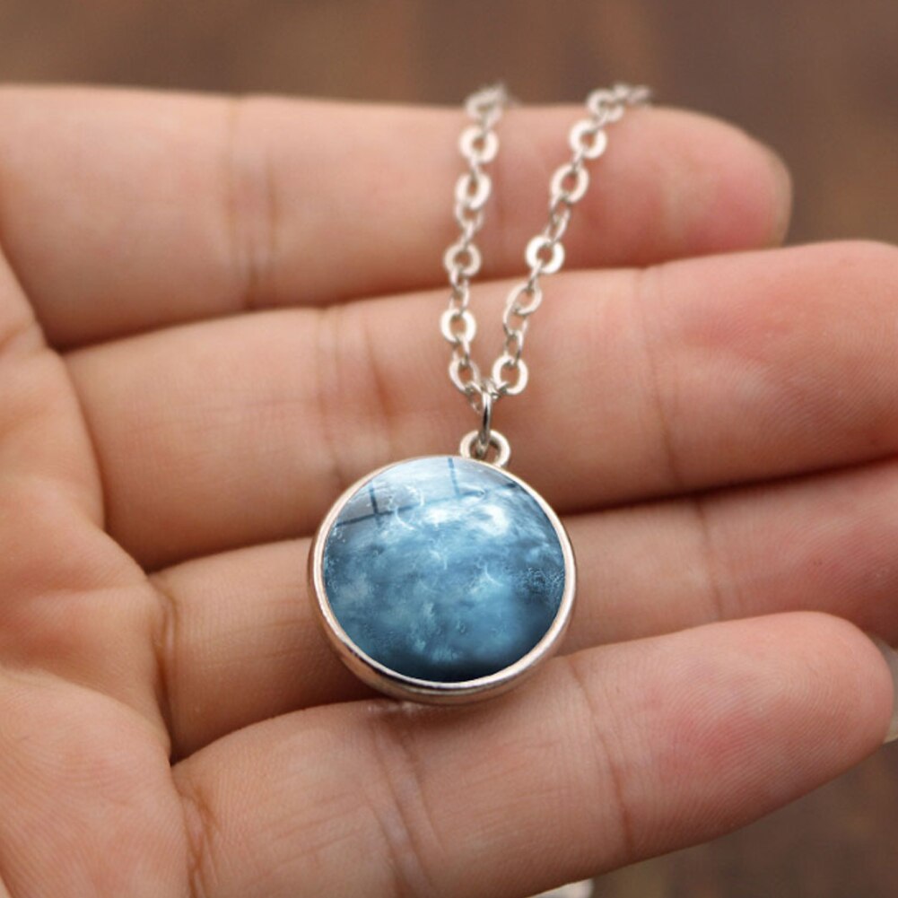 Personality Double Side Glass Ball Necklace Earth Planet Pattern Jewelry Galaxy Astronomy Pendant Necklace for Men: 7