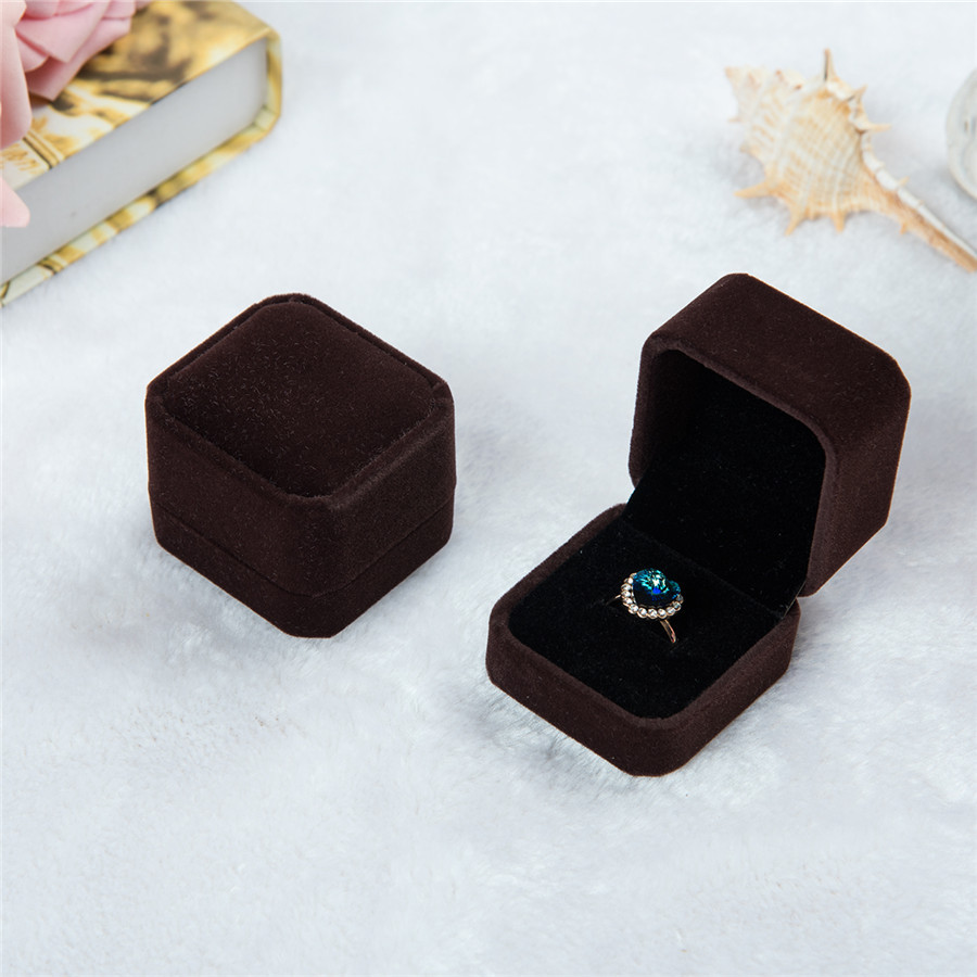 Luxus Schmuck Box Platz Samt Frauen Ohrringe Ringe Schmuck Verpackung Display Tragbare Reise Fall Hochzeit Braut Boxen: Coffee