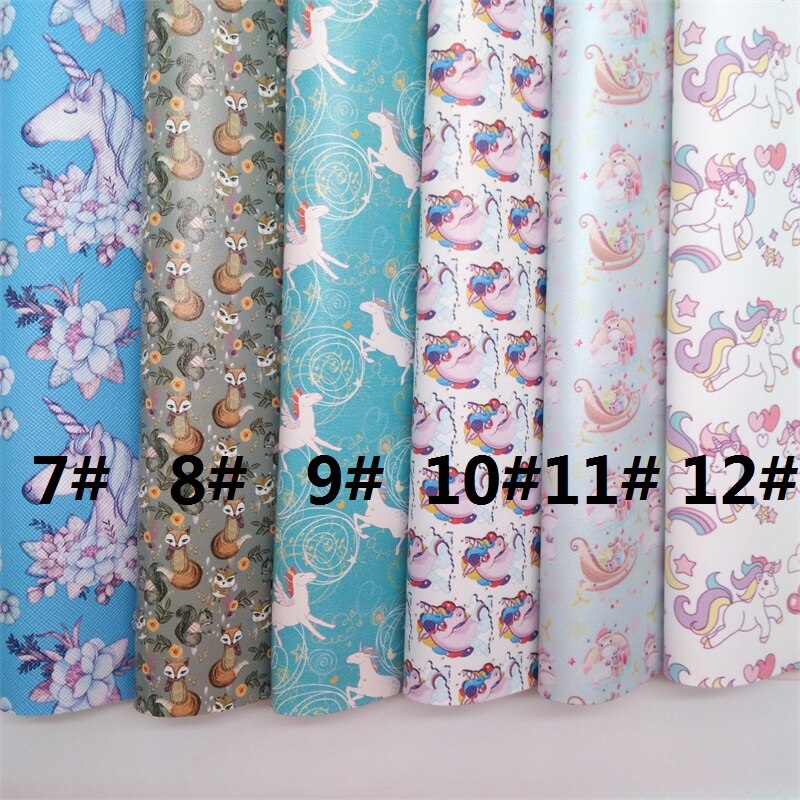 Unicorn Printed Synthetic Leather Faux Fabric Sheets Felt Backing Leather Sheets For Accessories Bows 21X29CM GM2167A