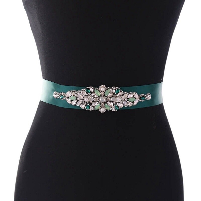 Grün Strass Braut Gürtel Schärpe Hochzeit Kleid Gürtel Kristall Applikationen für Brautjungfer Kleid Abendkleid bestido de noche B39