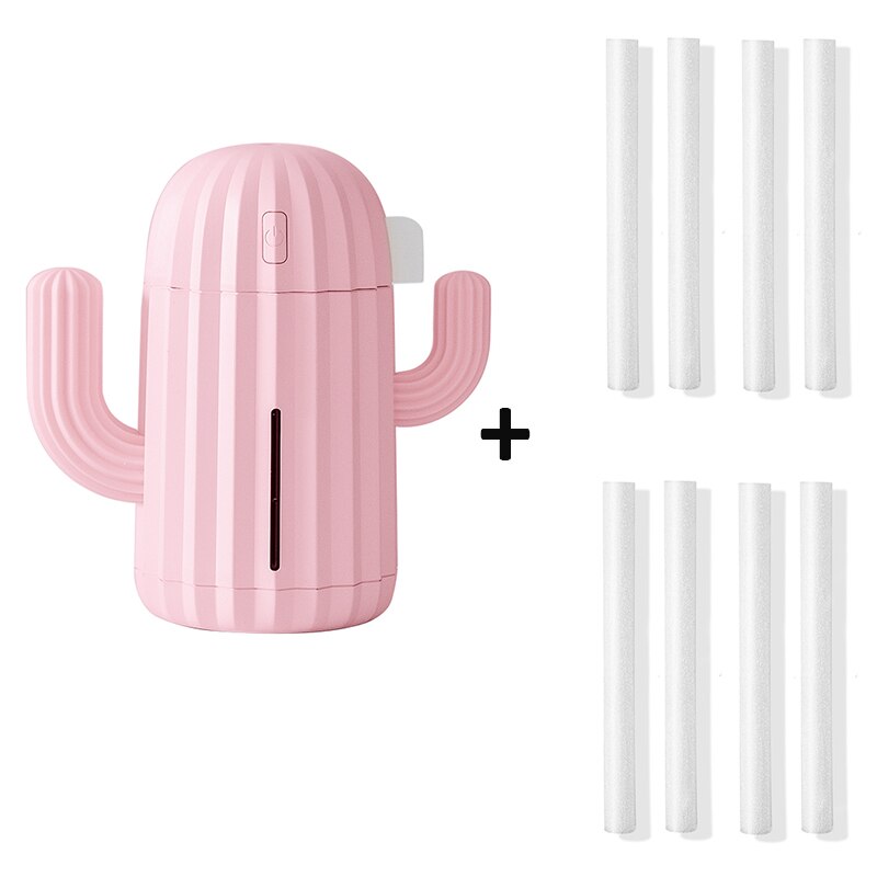 340ml kaktuksen ilmankostuttimen akkukäyttöinen ladattava usb aromi eteerinen öljyhajotin lämpimällä valolla kaktusilmanpuhdistimella: Pinkki -8 suodatin