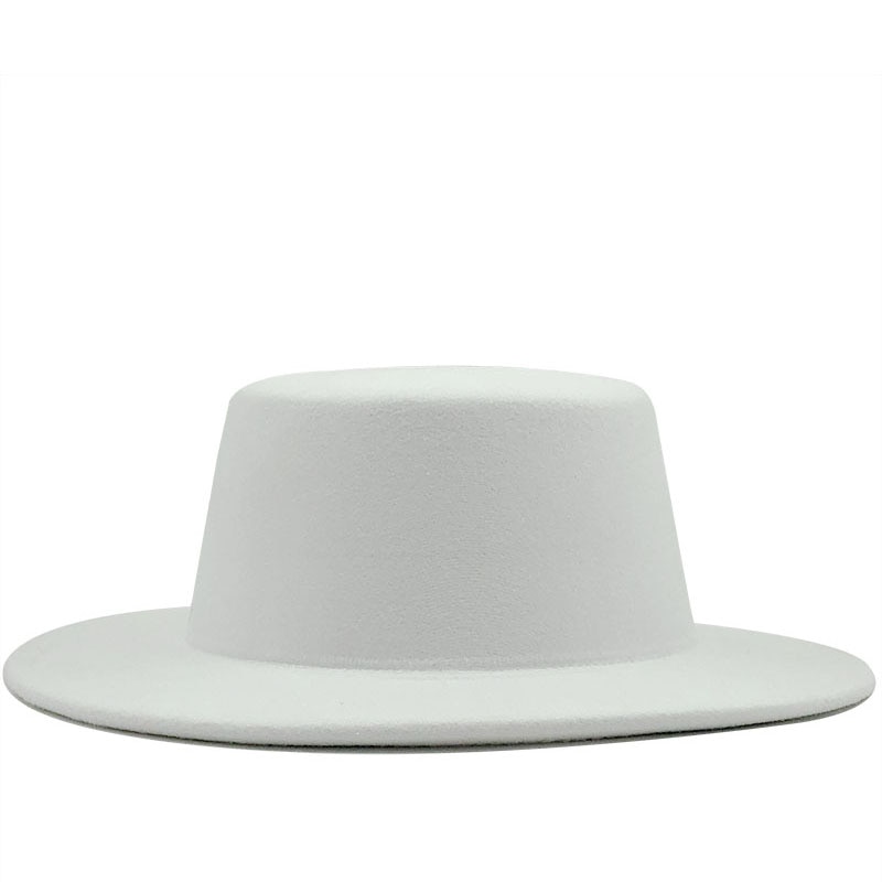 Enkle kvinder uldfilt hatte hvid brede kant fedoras til bryllupsfest kirke hatte svinekød fedora hat floppy derby triby hatte: Hvid