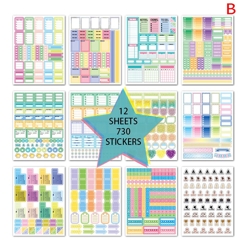 12sheets Study Work Plan DIY Precut Decoration Stationery Diary Sticker Planner Day Planner Index Label Weekly Monthly Tabs: Yellow