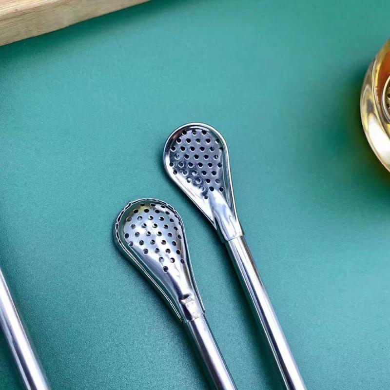 4 Stuks Rvs Rietjes Met Filter Lepel Herbruikbare Yerba Mate Bombilla Metalen Thee Rietjes Bar Keuken Gereedschap