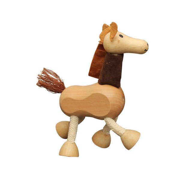 Wooden Small Animal Solid Wood Animal Doll Model Toy Children Forest Animal Puppet Toy Decoration: pony