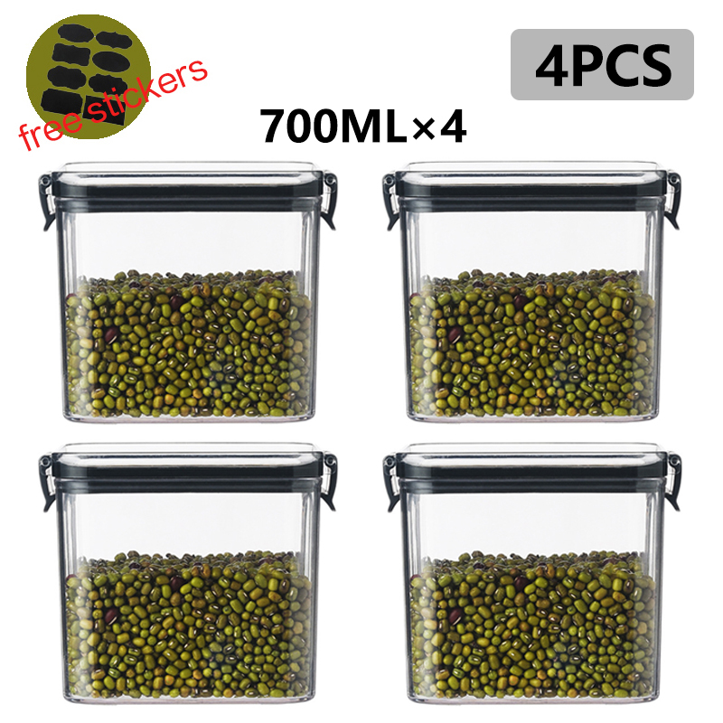 Stackable Kitchen Sealed Jar, Plastic Food Storage Box, Multigrain Tank Bottle, Dried Fruit Tea Containers, 460-1800ml Sets: Gold