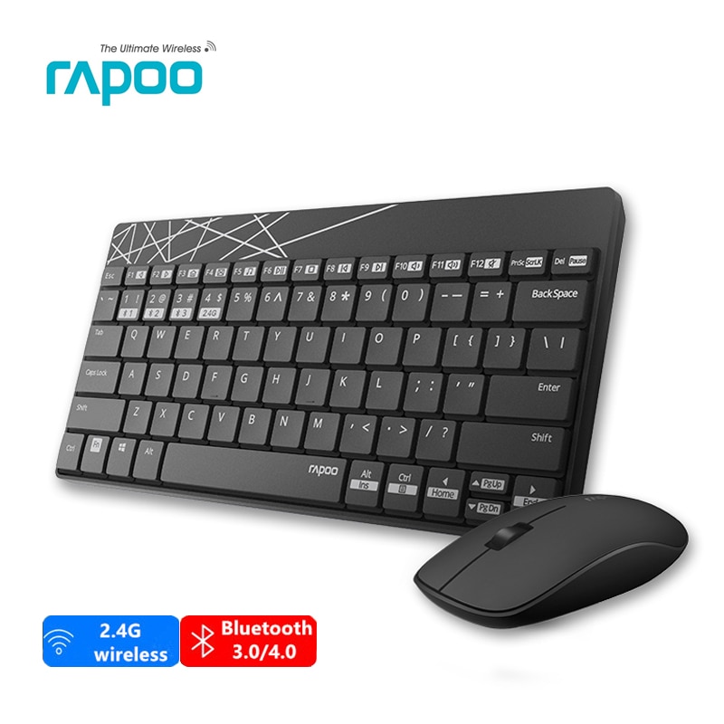 Rapoo 8000m draadloos ultraslank toetsenbord en stille optische muis combo usb-pc voor thuiskantoor bluetooth 3.0,4.0 en 2.4g laptop