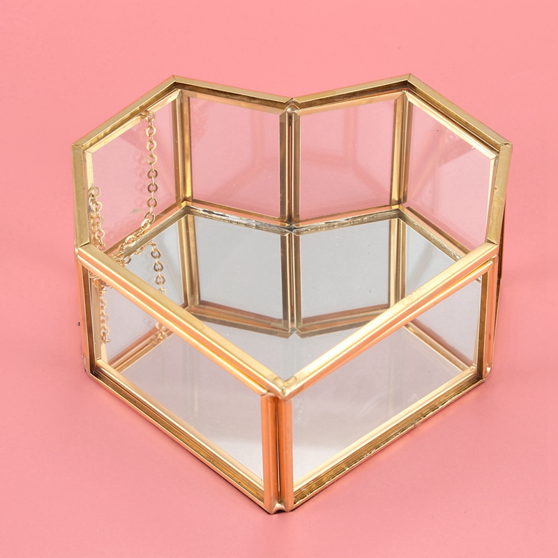 Flip love hjärtformad geometrisk glas smyckeskrin glasring box utsökt unik bröllop smyckesbox ring för bröllop