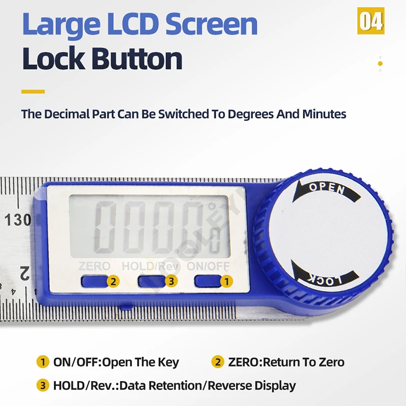 Electronic Angle Meter 360 Degree Protractor Digital Goniometer Carpentry Tools Angle Finder Multifunctional Metal Square Ruler