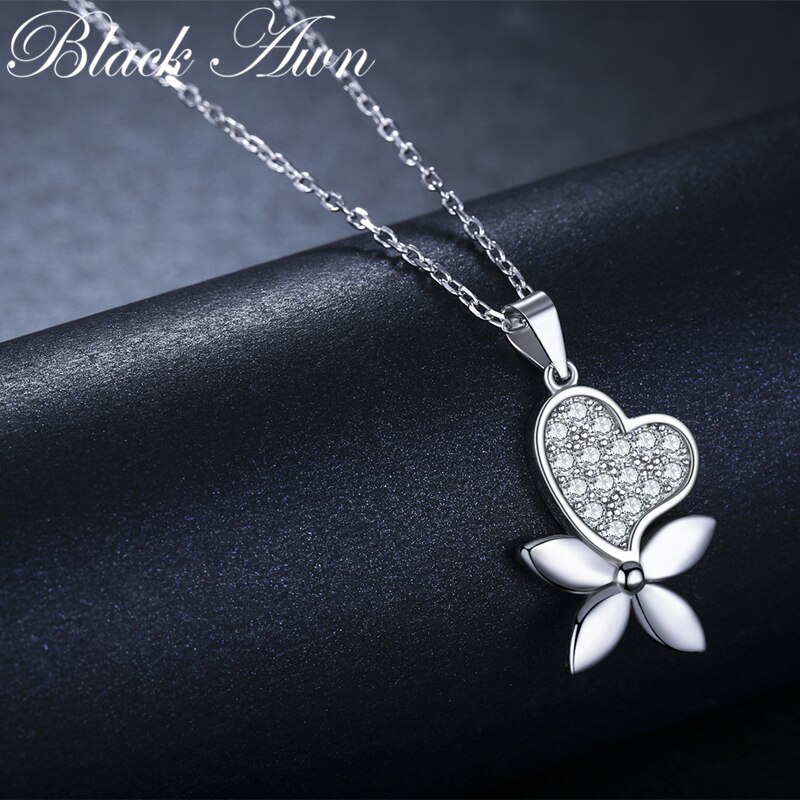 BLACK AWN 925 Sterling Silver Jewelry Heart Necklaces Pendants Female Bijoux Lover's K043