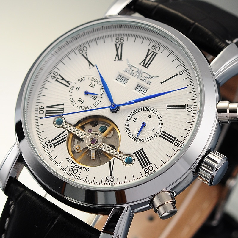 JARAGAR männer Uhren Tourbillon Mechanische Herren Uhren Datum Kalender Woche Monat Multifunktions Armbanduhren erkek kol saati