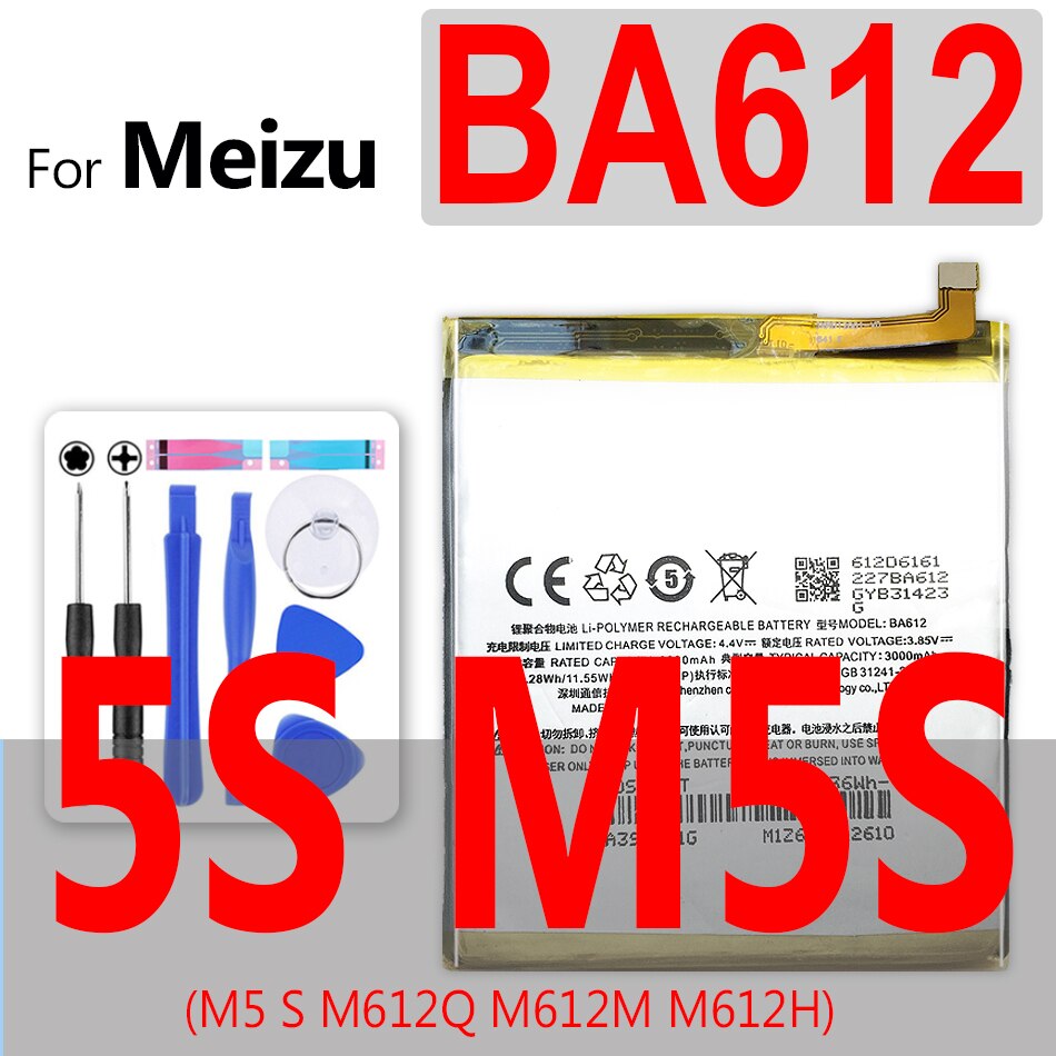 BT61 BA621 BA721 batería para Meizu Meizy M3 M5 M6 nota M1 M2 M3 mini M3S M5 S M5 C L681H L681Q M6 81H M6 81Q M6 21H M721H M721L M721Q: BA612