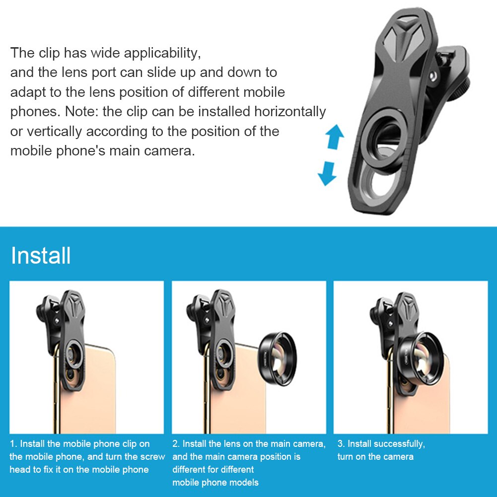Universal Macro With Clip External Phone Camera Lens Kit Wide Angle Optical Glass Outdoor Photography HD Fisheye Removable