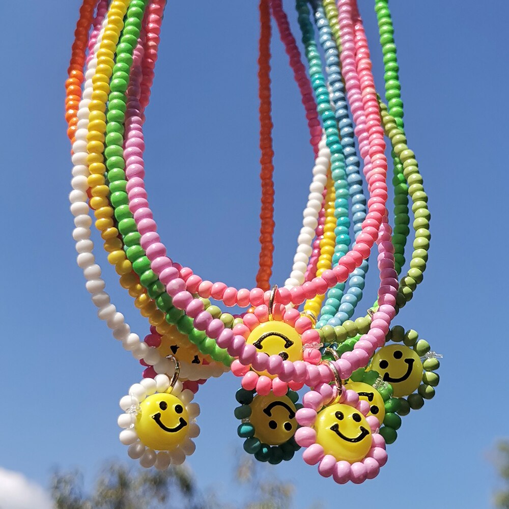 ZX de hecho a mano colorido cuentas de collar de Gargantilla de cadena lindo Similey cara colgante collares al por mayor, joyas de las mujeres Accesorios