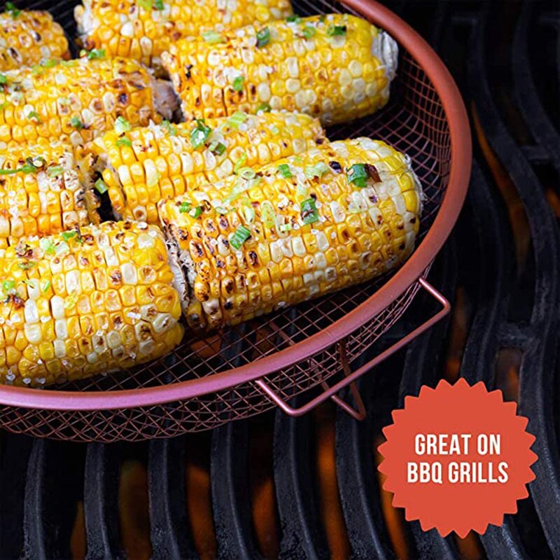 2 Piece Mesh Baking Tray Non-Stick Round Baking Pan Chips Crisping Basket Microwave Oven Copper Baking Tray BBQ Tray Baking Tool