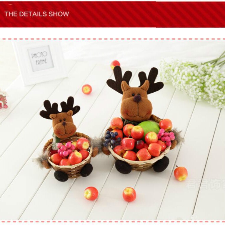 Cesta de mimbre de caramelo tejida a mano de Navidad, caja de embalaje de , bonita cesta de frutas de dibujos animados de Santa Claus, decoración de Navidad de alce y muñeco de nieve