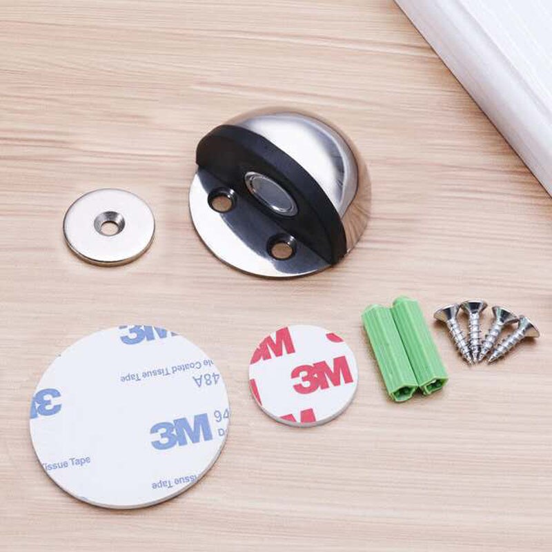 Stainless Steel magnetic black dual catch no punching white door stopper wall door bumper wedge stopper wall: Shinny Silver