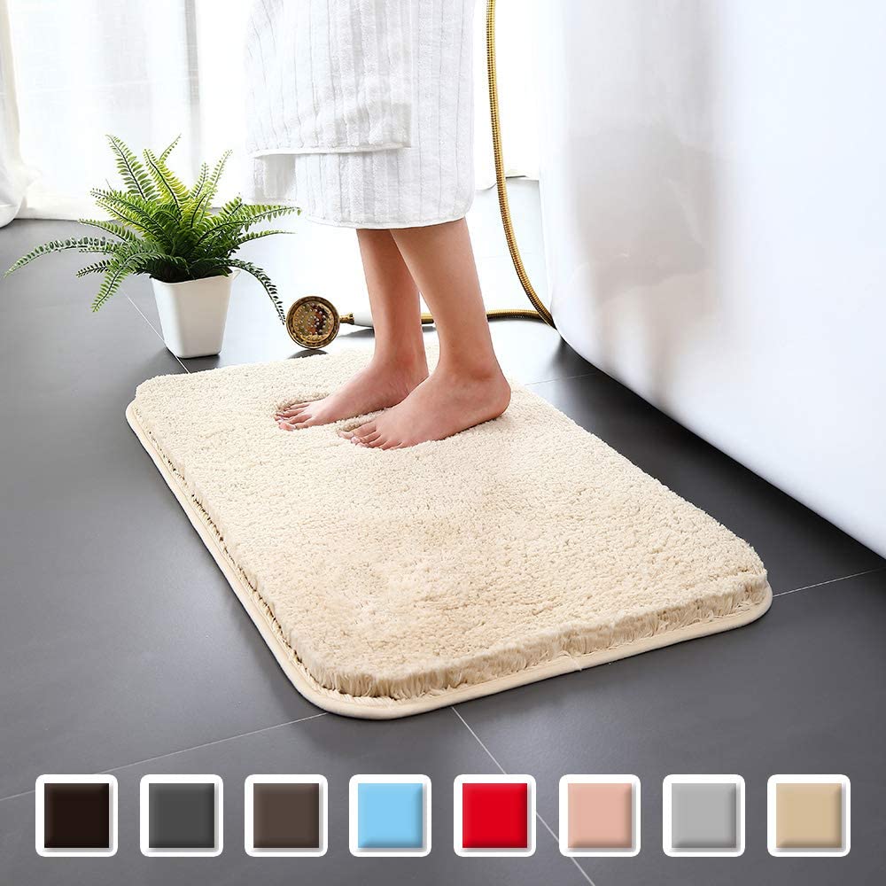 Skridsikkert badeværelsestæppe badetæppe højvandsugende bademåtte mikrofiber blød plys shaggy måtte hjemmetæppe skridsikker bademåtte: Beige / 40 x 60cm