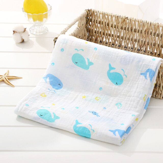 Muslin 100% Cotton Baby Swaddles Soft Newborn Blankets Bath Gauze Infant Wrap Sleepsack Stroller Cover Play Mat: Whale