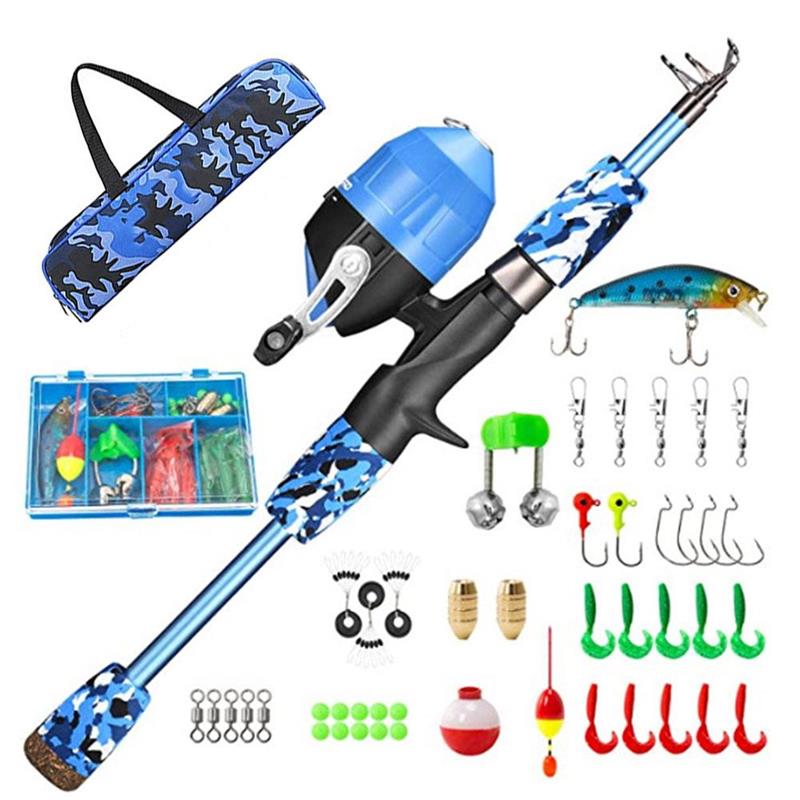 Caña de pescar telescópica de carbono para niños, Combo de carrete giratorio, palo de viaje, alimentador de lucio y carpa, Kit completo con bolsa de transporte