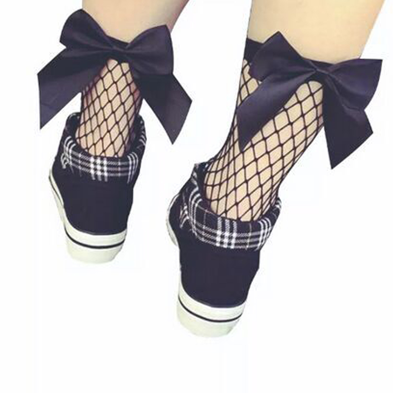 1Pair Women Baby Girls Kids Mesh Socks One Size Bow Fishnet Ankle High Lace Fish Net Vintage Short Sock Summer