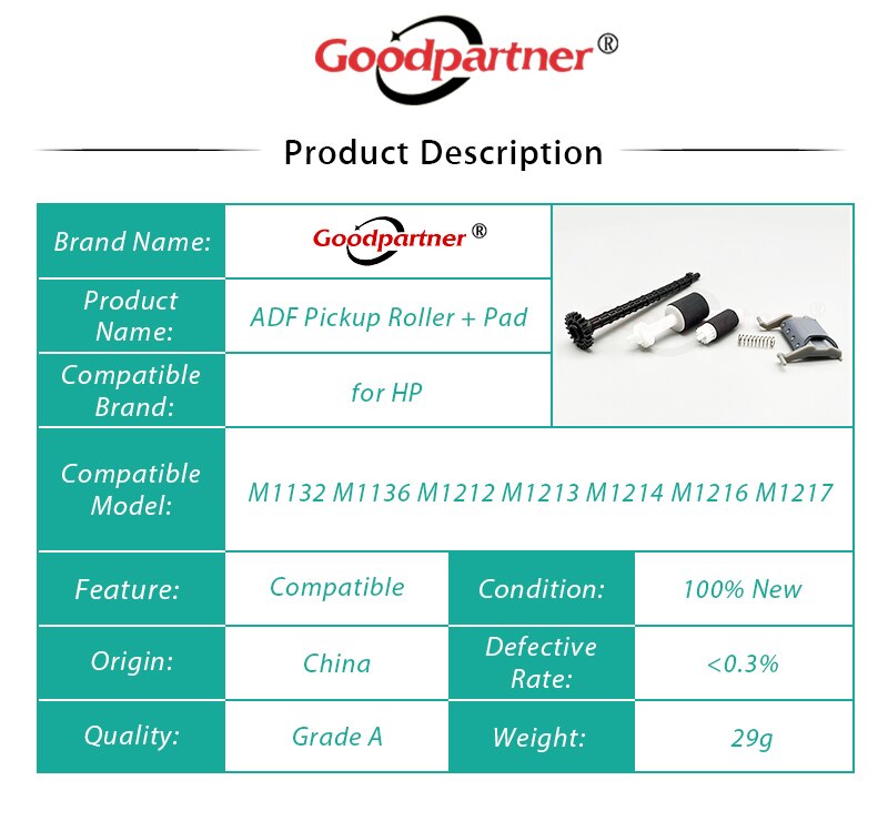 1 Set X CB780-60032 1132 Adf Pre Pick Up Arm Scheiding Pad Wrijving Voor Hp Laserjet M1132 M1136 M1212 M1213 m1214 M1216 M1217