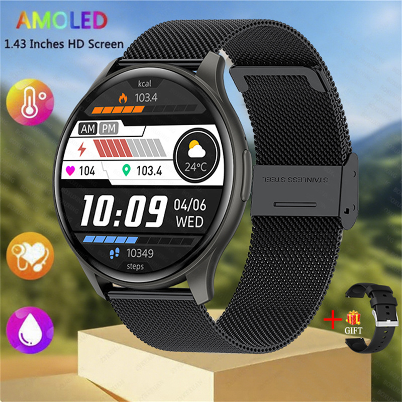 2025 novo para xiaomi huawei 1.43 polegadas bluetooth chamada smartwatch feminino masculino amoled 466*466 hd pixel display smartwatches senhoras: YELLOW