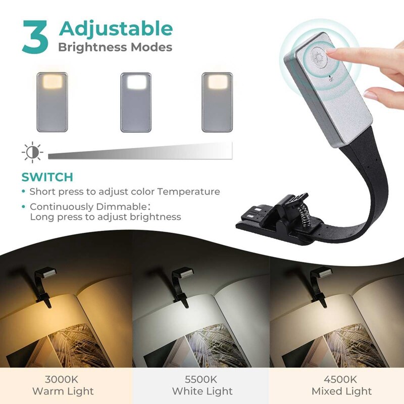 Oplaadbare e-book led-lamp voor kindle, papier, usb-leeslamp, boeklamp, clip voor op reis, slaapkamer, boeklezer, 3 modellen