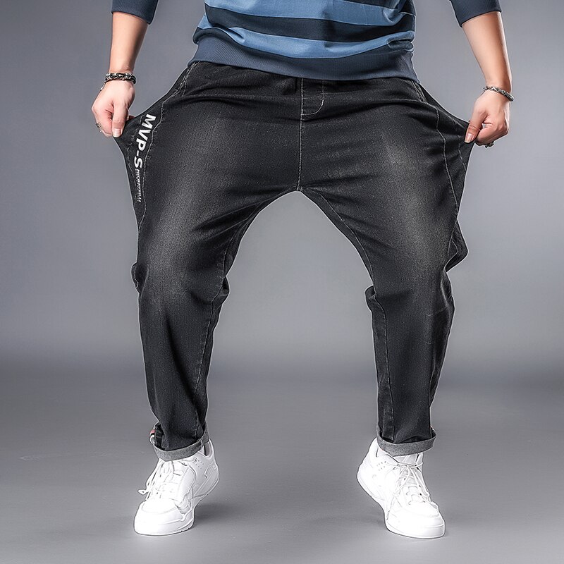 Plus size 6xl 5xl xxxxl jeans män lös stor storlek fet hiphop streetdance streetwear jeansbyxor vida ben plus size