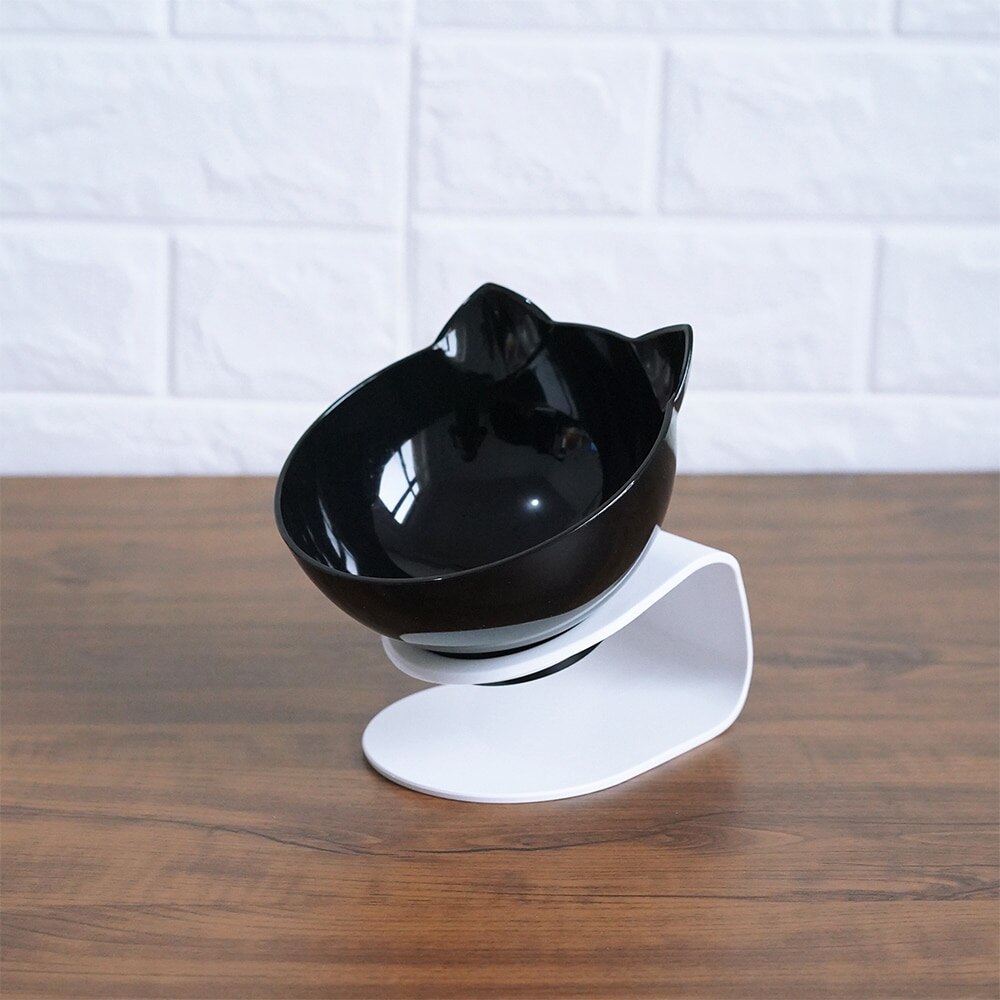 Mangeoires pour chat bol d'alimentation pour chat Gog fournitures pour animaux de compagnie bols à eau pour chiens avec support surélevé pour chats Double bol 2pneu1: black